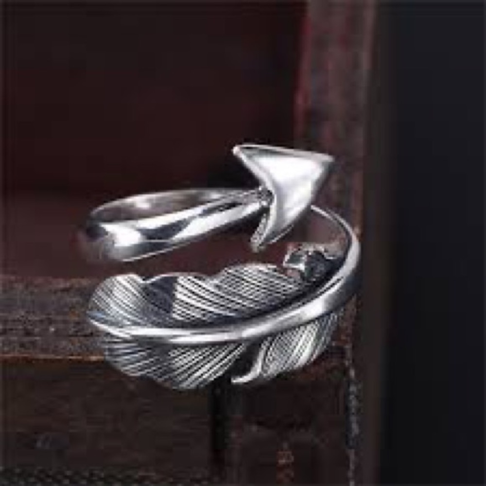 New Sterling Silver Stainless Steel Mens Oxidized Wrap Native Feather Arrow Ring
